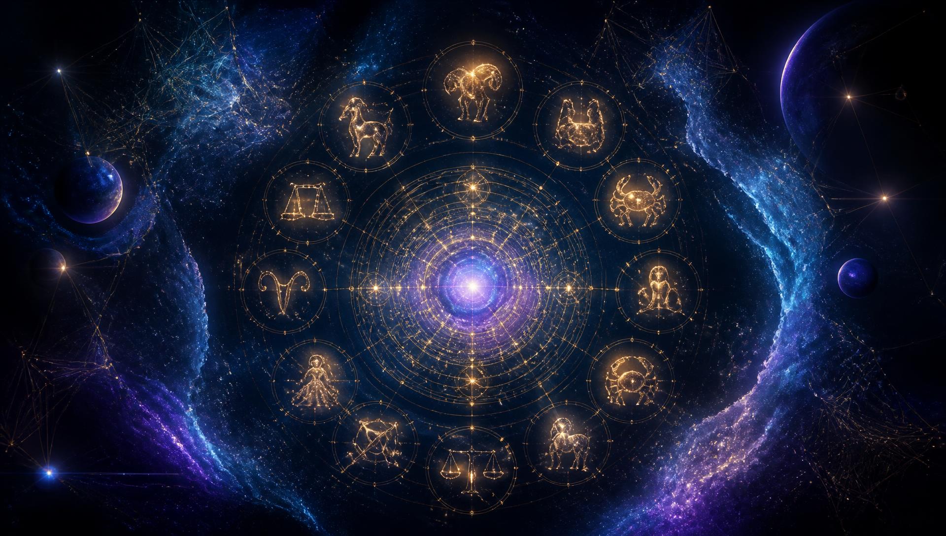 Kosmiczna mapa nieba ze znakami zodiaku